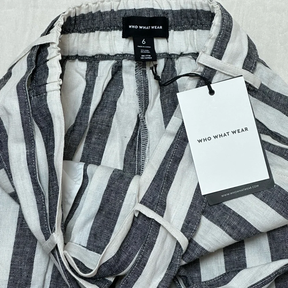 Who What Wear Linen Blend Striped Shorts With Belt, size 6 NWT
